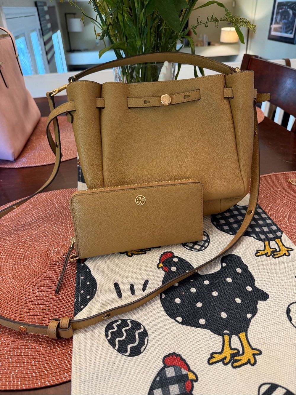 Tory Burch Tan Pebbled Leather Shoulder Bag with Matching Wallet